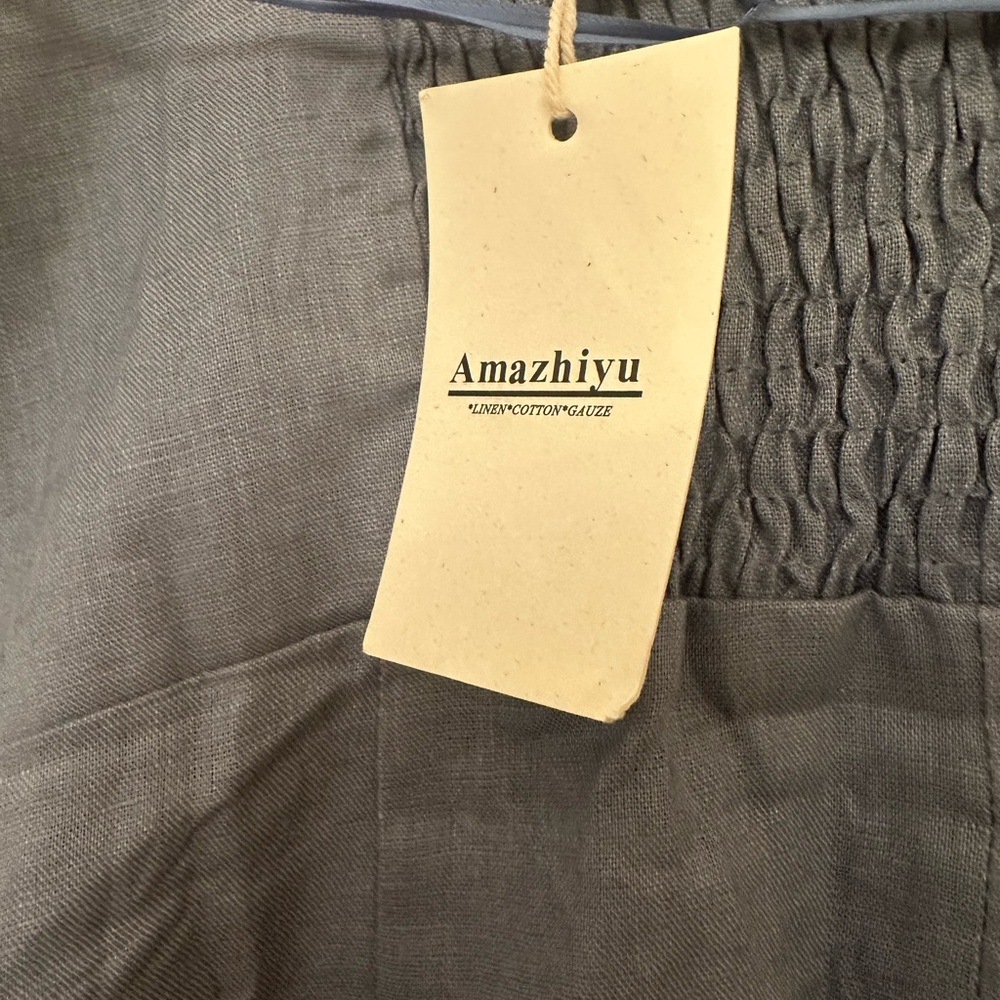 Amazhiyu Pure Linen Maxi Summer Dress Button Down Spaghetti Strap Medium - Picture 5 of 6